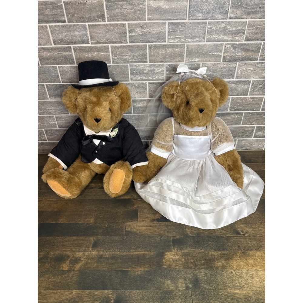 Vermont Teddy Bear Wedding Bride and Groom Plush Set Tuxedo Dress